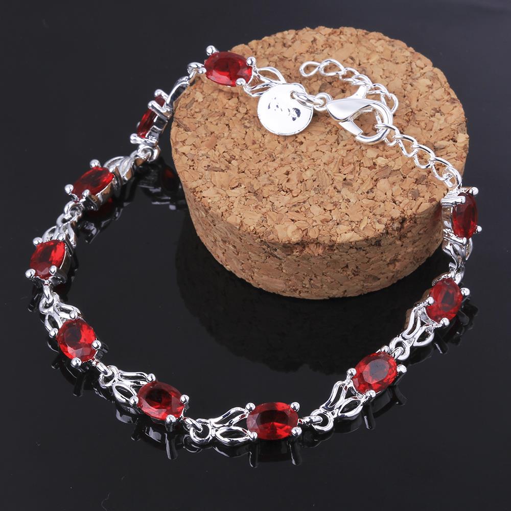 Pulsera de Plata de Ley 925 con Cristal Rojo