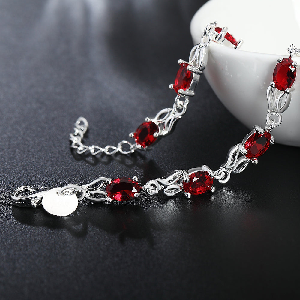 Pulsera de Plata de Ley 925 con Cristal Rojo