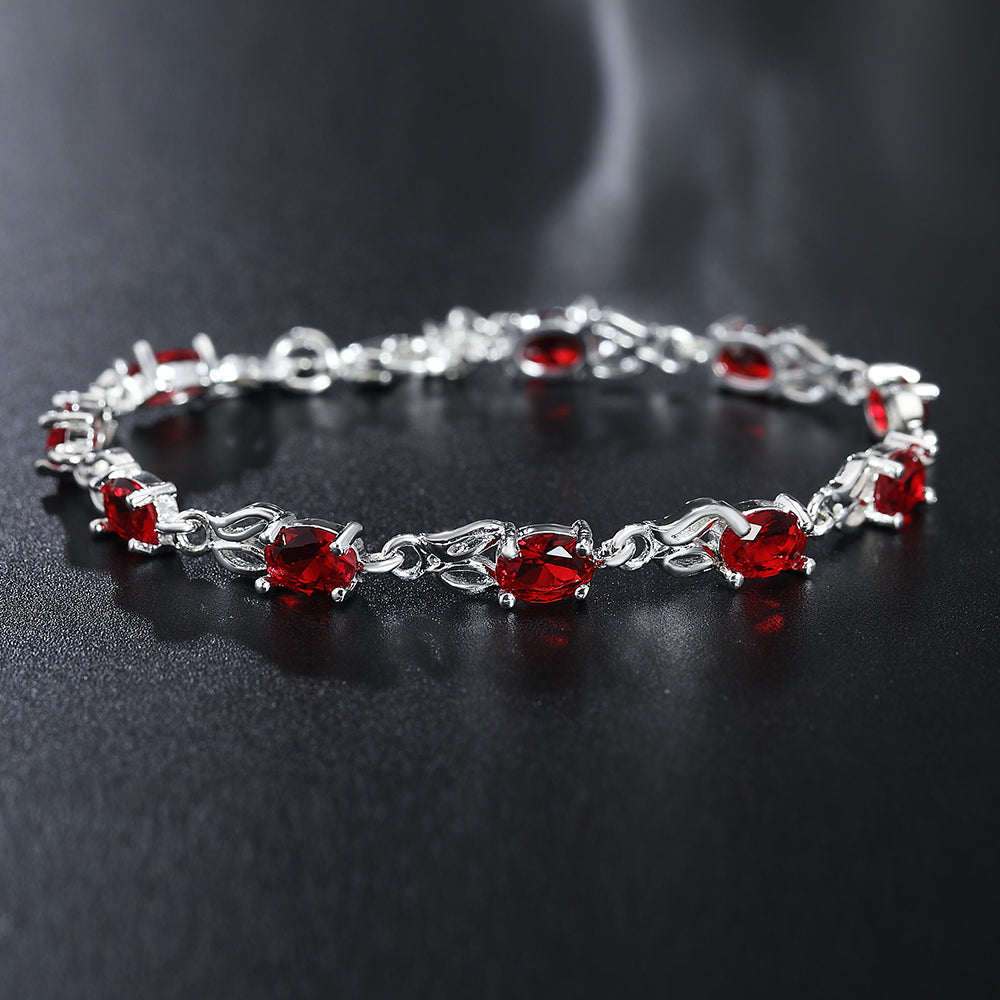 Pulsera de Plata de Ley 925 con Cristal Rojo