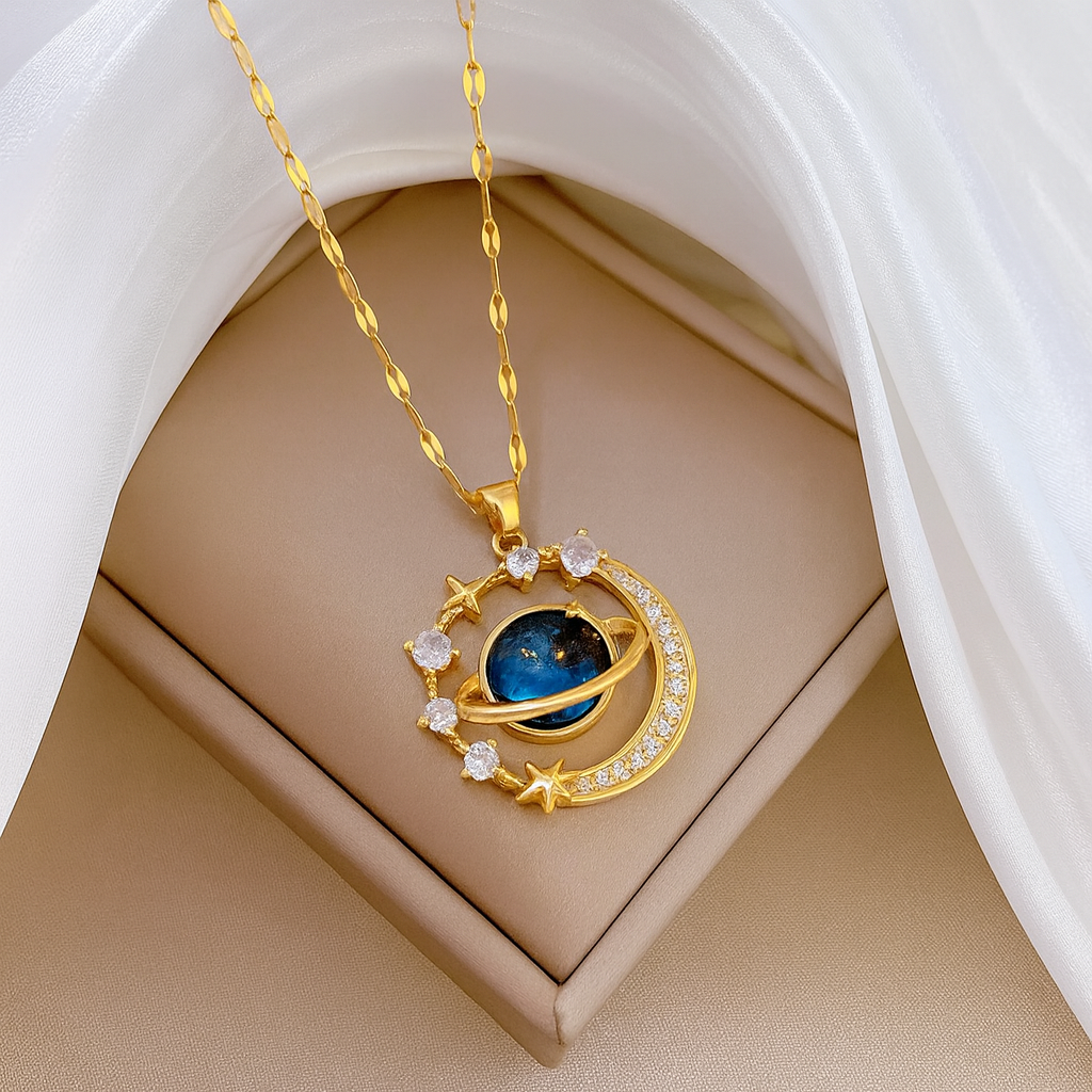 Celestial Dorado con Colgante de Luna y Estrella ✨ 🌙
