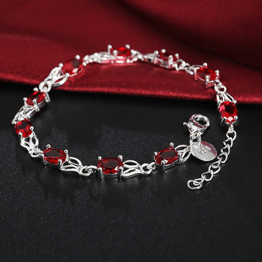 Pulsera de Plata de Ley 925 con Cristal Rojo