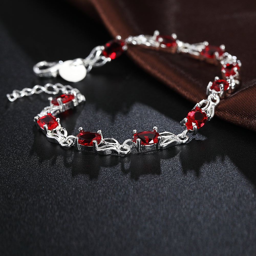 Pulsera de Plata de Ley 925 con Cristal Rojo
